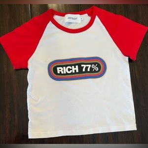 Joyrich RICH 77 Short Sleeve Red and White crop t-shirt Sz S